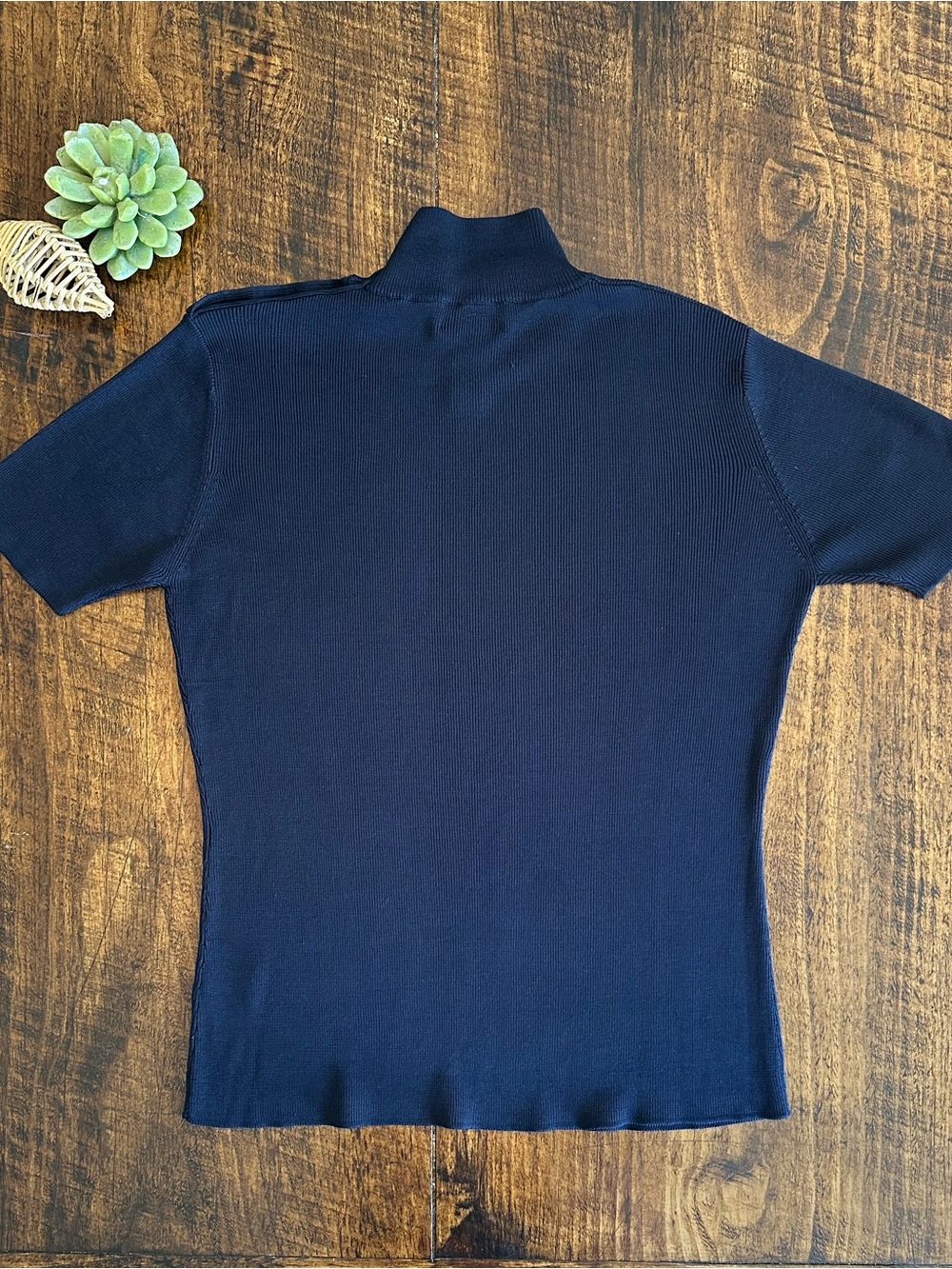 Lauren Ralph Lauren | 100% Silk Navy Mockneck Button Shoulder Sweater, Size L - Picture 2 of 8